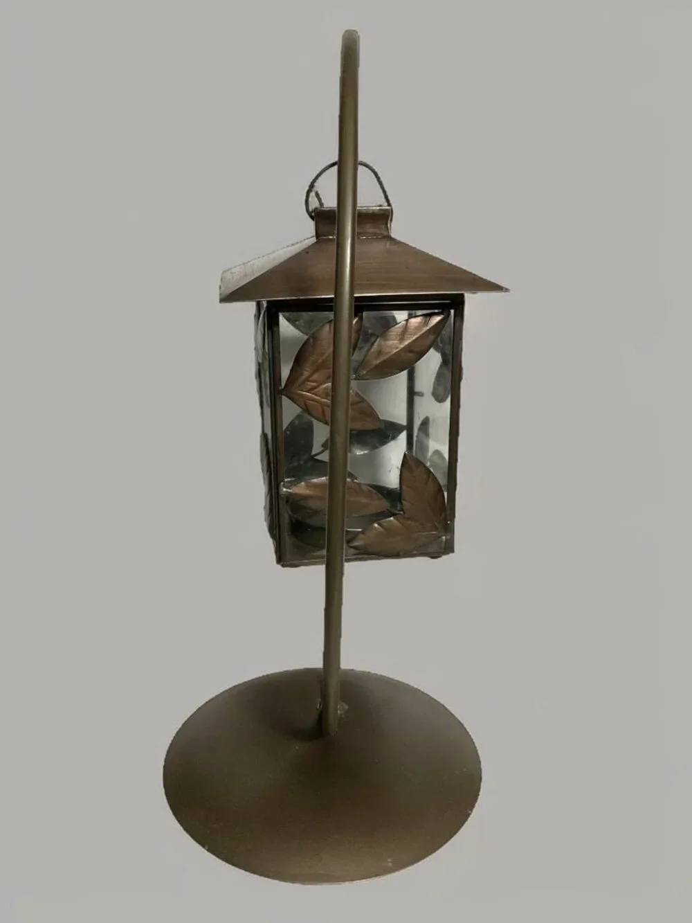 Decorative Lantern With Leaf Design On Stand For Indoor Tabletop Or Shelf Displa